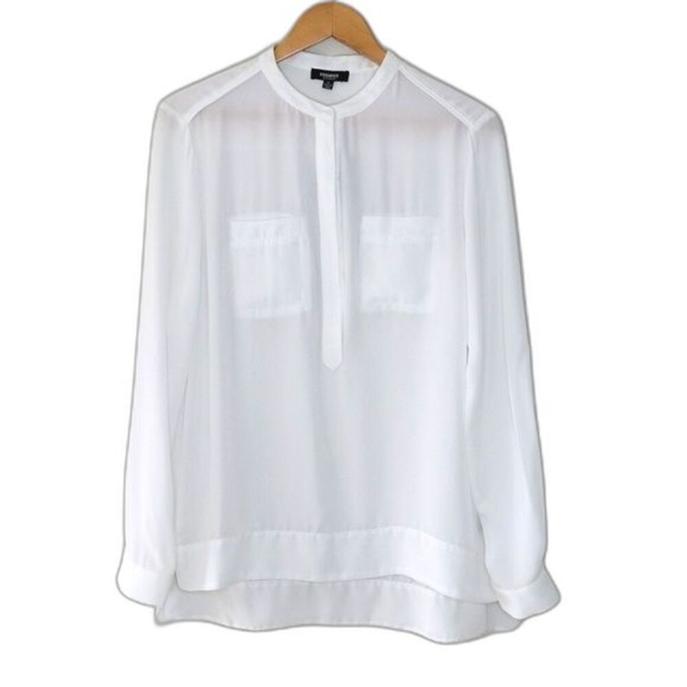 PREMISE STUDIO Sheer White Crew Neck Long Sleeve Blouse size M